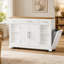Chariot de cuisine 48,5 "de large cannelé avec armoire à poubelle et prise de courant, blanc-1393909818