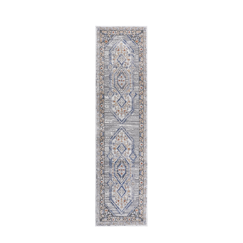 Loom & 2x8 Blue/cream Rug - Non-shedding, Stain For Nursery, Dorm Room, Bedroom Blue And Cream , Non-shedding Study, Dining Room
