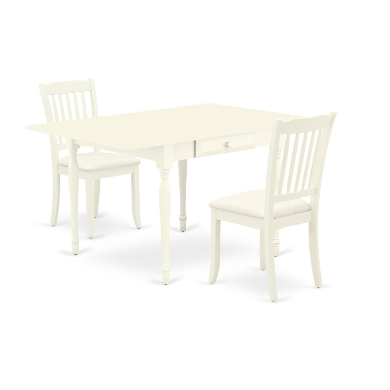 5 Piece Dining Room Table Set Includes a Rectangle Kitchen Table with Dropleaf and 4 Linen Fabric Upholstered Dining Chairs, Linen White