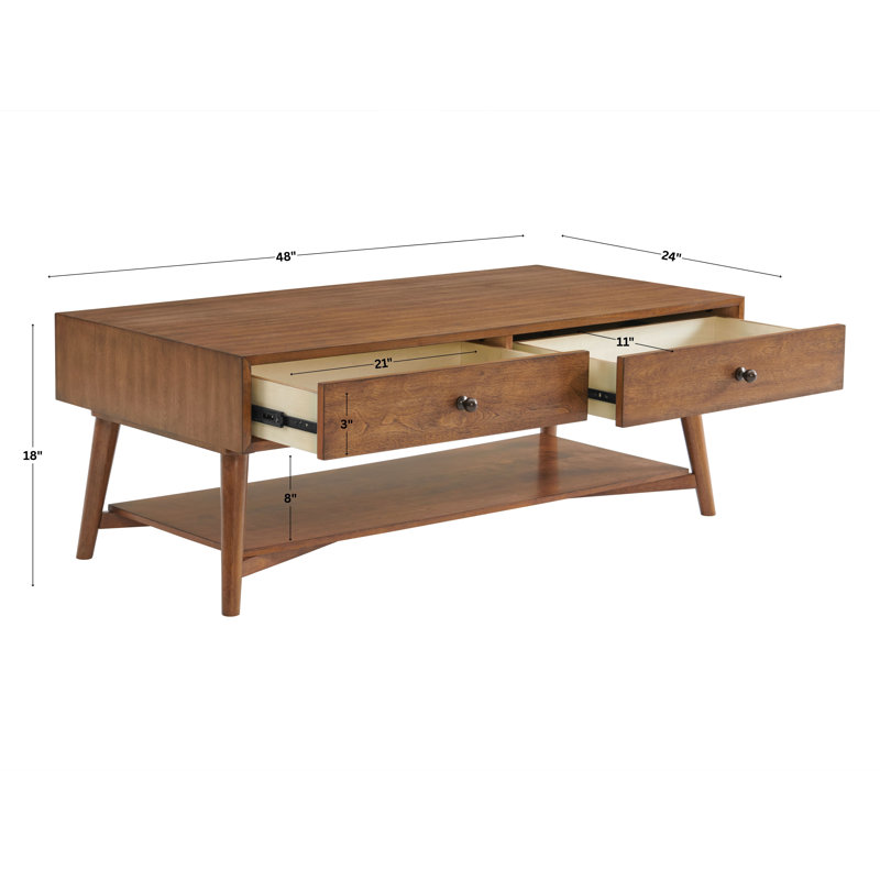 Glenn 2-Drawer Rectangular Coffee Table, Brown