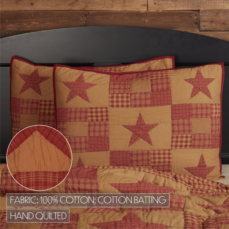 Burgundy and Tan Cotton Patchwork Star Standard Sham