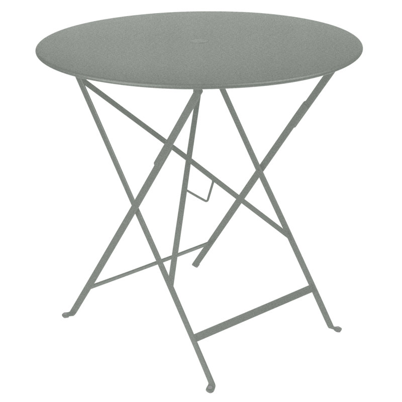 Bistro Round Metal Folding Outdoor Bistro Table With Umbrella Hole , in. W in. D, 29" H x 30.5" W x 30.5" L, Lapilli Gray