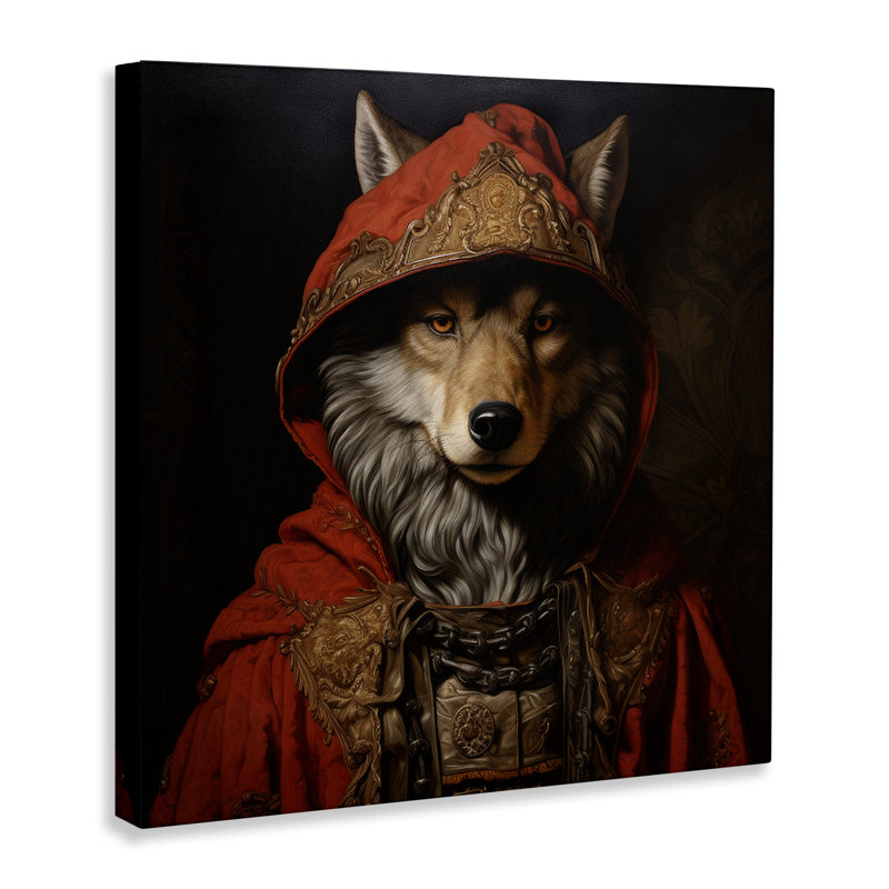 Art mural loup avec une cape rouge par Lazar Studio, H 17 po x l 17 po