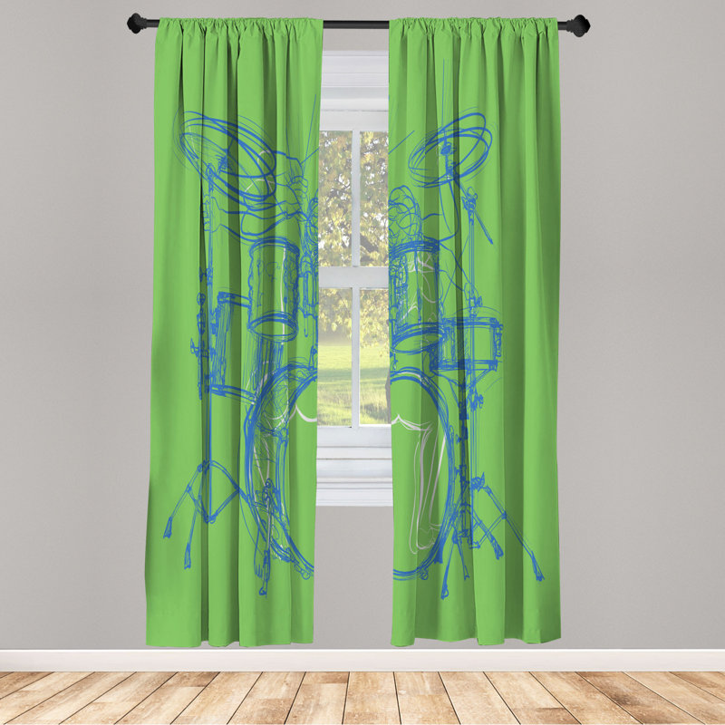 Microfiber Floral Semi-Sheer Rod Pocket Curtain Panels, 28" W x 63" L, Green/Blue