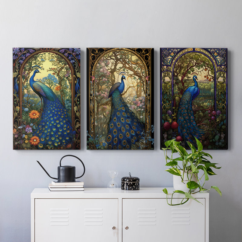 Série Peacock - Ensemble de toiles tendues avec châssis Premium - Prêt à être accroché, H 12 po x l 8 po x P 1,1505 po