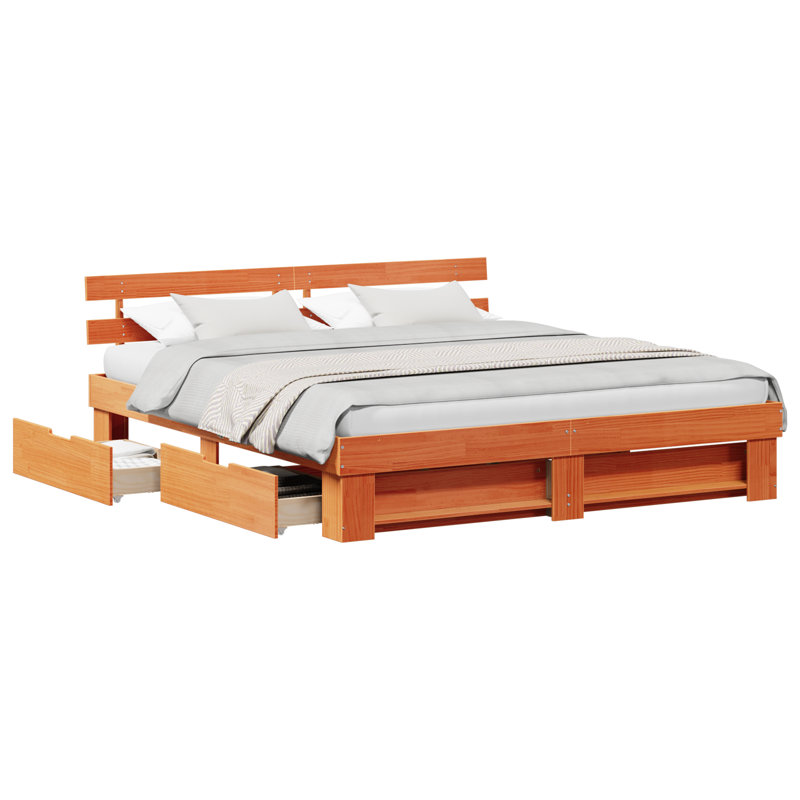 Bed Frame with Headboard Solid Pine Wood, 120cm x 200cm, Wax Brown