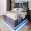 Lit pleine grandeur revêtu de lin, fonction DEL à 360 degrés, boutons / application / télécommande, lit de rangement hydraulique avec port de charge USB de type C-242962218-242962221