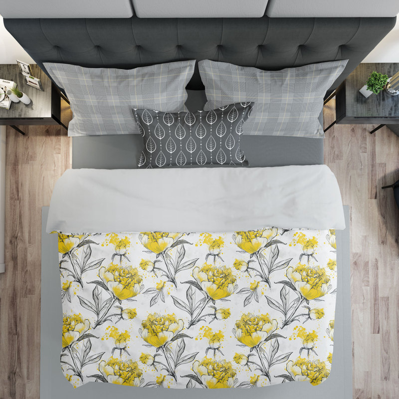Ensemble de housse de couette Kellogg, Housse de couette simple + 1 taie décorative + 1, Jaune