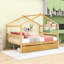 Lit double en bois en forme de maison avec toit ciel et tiroirs de rangement-1619422802