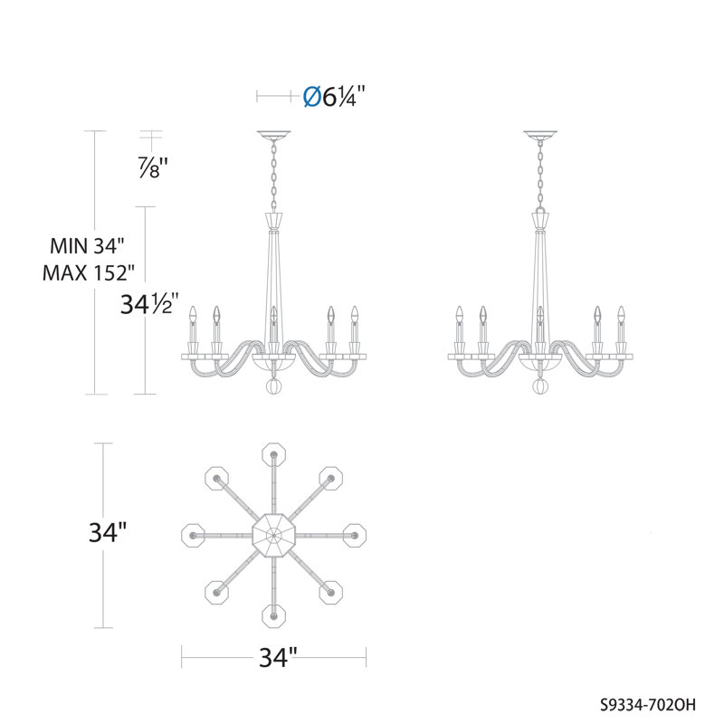 8 - Light Chandelier, Antique Silver