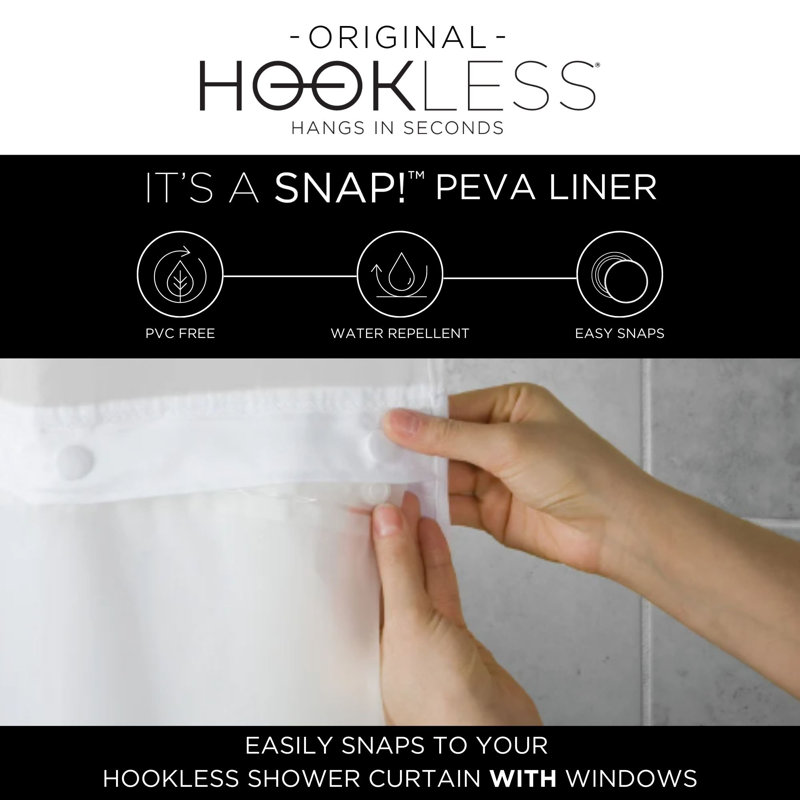 Hookless Beige PEVA Shower Curtain Liner with Sheer Window