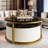 Round Nesting Coffee Table Fluted With Drawer In  & Gold In 27.6" Only The Table, No Chairs.-1218767744
