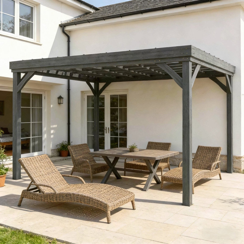 Pergola d'extérieur en bois, H 84,9 po x l 143,9 po x P 118,1 po, Gris