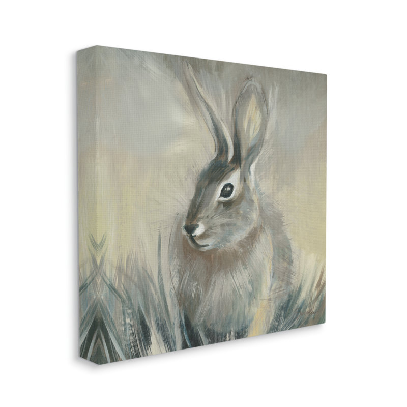 Portrait d'un lapin gris et jaune, Toile tendue, L 36 po x H 36 po