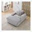 Canapé simple en velours côtelé gris avec un coussin, deux coussins décoratifs, un repose-pieds et deux espaces de rangement
