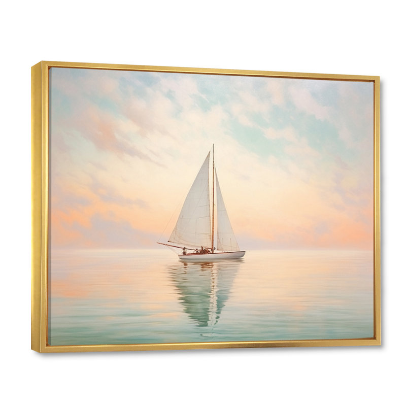Bateau, eaux éthérées II - impressions sur toile, H 30 po x l 40 po x P 1,5 po, Cadre flottant doré