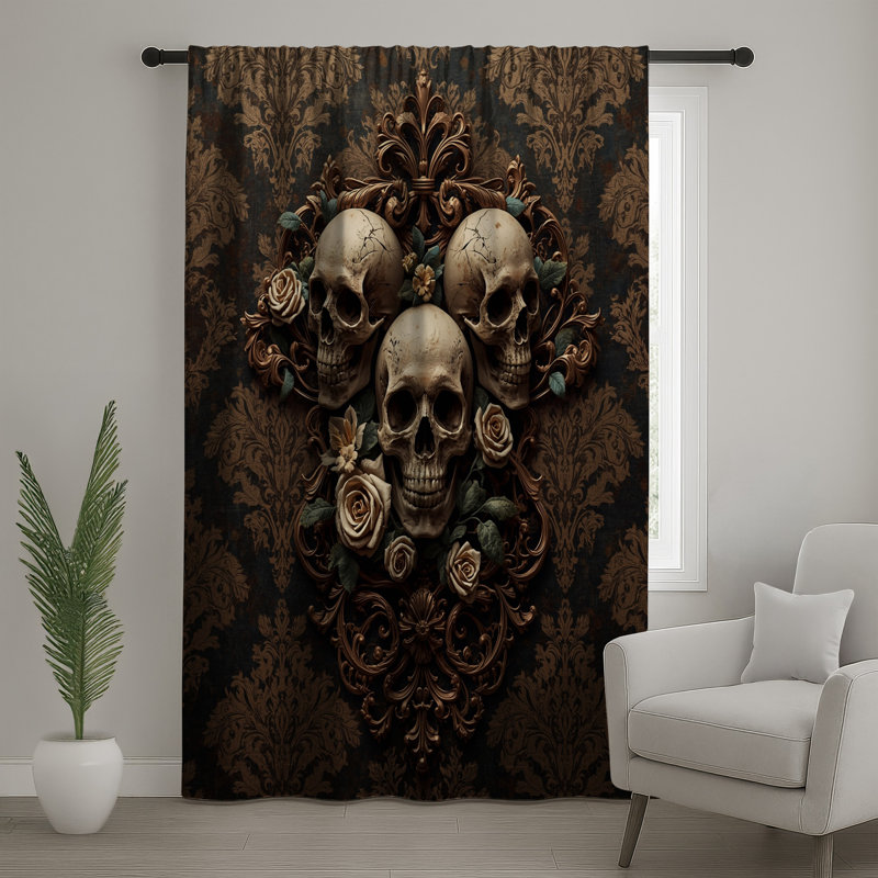 Crânes avec rideaux à motif floral, voilages et rideaux occultant - 1 panneau, 50 po x 92 po - 1 panneau, Blockout