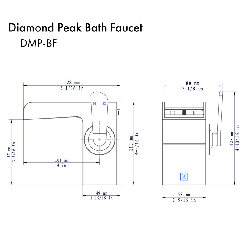 Robinet pour salle de bain ZLINE Diamond Peak, Chrome