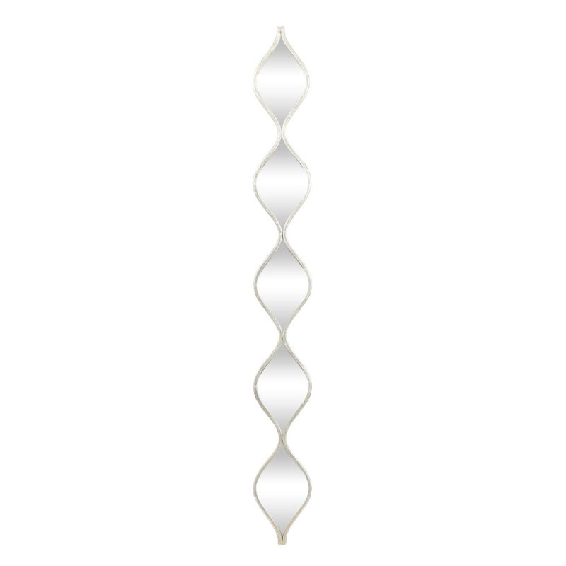 Metal Slim Stacked Chain 5 Layer Room Wall Mirror with Tear Drop Pattern and Foil Detailing, Silver