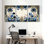 Plantes et fleurs, roses bleues, palmiers, architecture gothique, motif floral, accents dorés, ensemble de 3 impressions sur toile