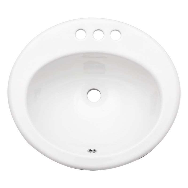 Topcraft White Ceramic Oval Drop-In Bathroom Sink With 3 Faucet Holes, 20X18x9 Inches