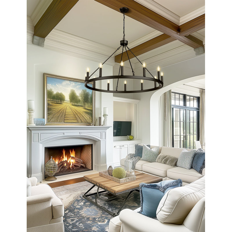 8 - Light Dimmable Wagon Wheel Chandelier, 12