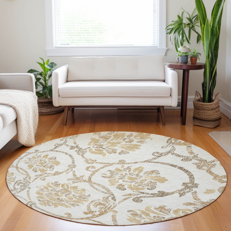 Premium Machine Washable Prisco Ivory Rug, Round 8'