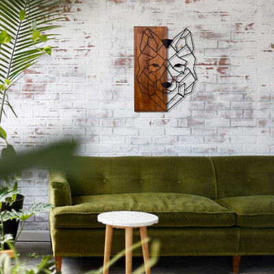 Élégant accessoire mural décoratif en bois, noyer et noir, 17,9 po x 22,8 po | 50% bois véritable (épaisseur: 1,2 po) et 50% métal | Conception unique avec des variations naturelles de couleur et de texture | Parfait pour un décor moderne