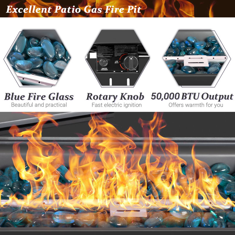 Table de foyer d'extérieur au propane en acier H 25,5 po x l 43 po Modelle