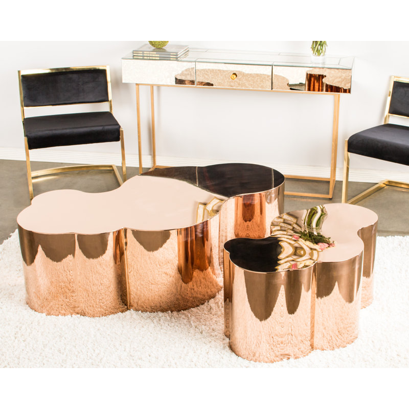 Kate Coffee Table with Cloud-Shaped Freeform Design – Modern Accent Table, 16" H x 31" L x 19" W, Rose Gold