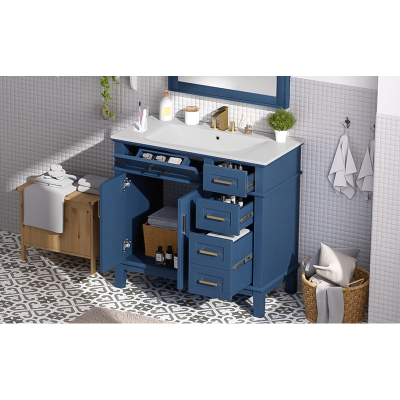 Meuble-lavabo moderne 36 "avec lavabo en céramique, Bleu