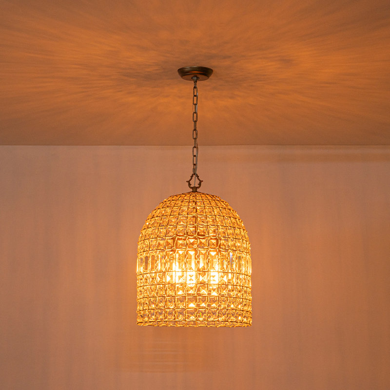 Luminaire suspendu cage en cristal 3 lumières Vintage, Bronze antique