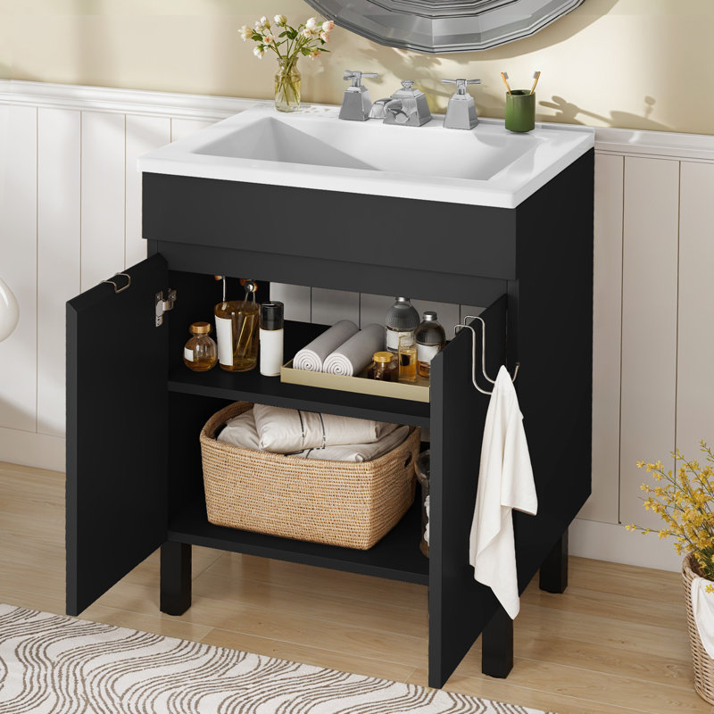 Meuble-lavabo autoportant de 24 po avec plateau en céramique Basant, Black