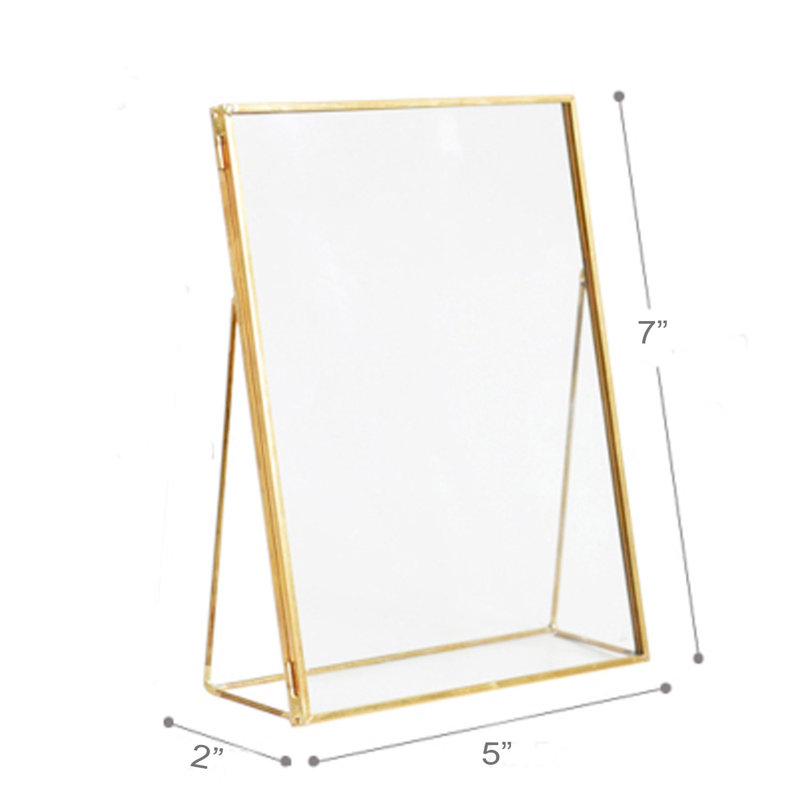 Cadre photo de plateau de table en verre à charnière Rosie, Or / transparent, 5 po x 7 po