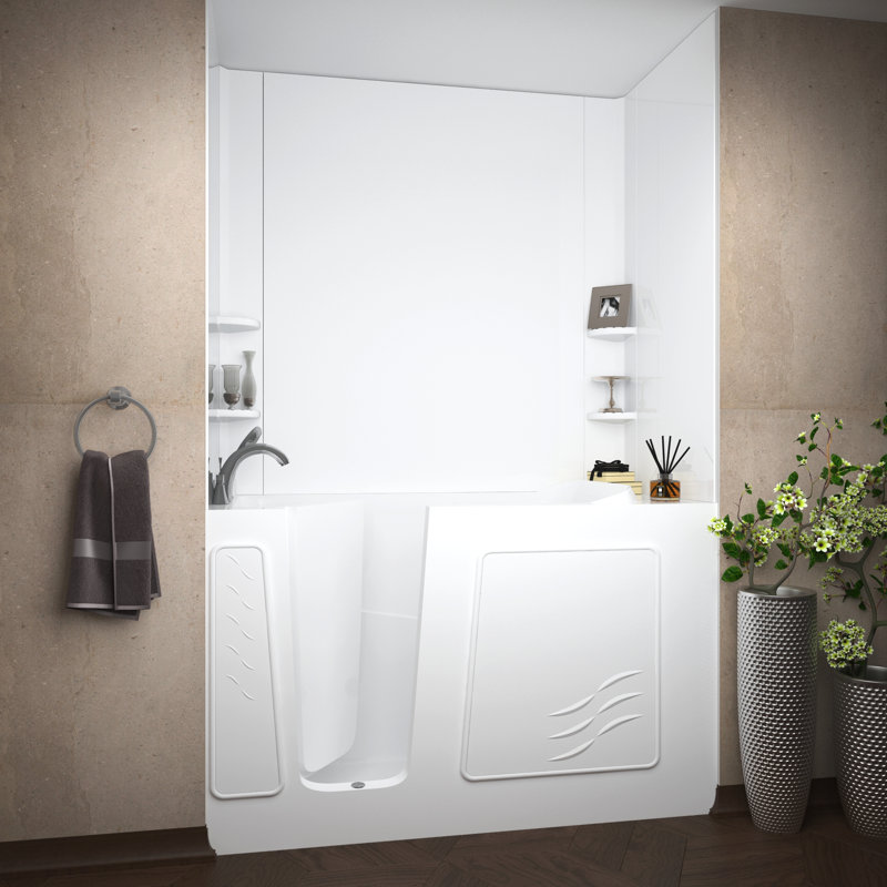 Tucson 60'' x 30'' Walk-in Whirlpool Fiberglass Bathtub with Faucet, Left, White