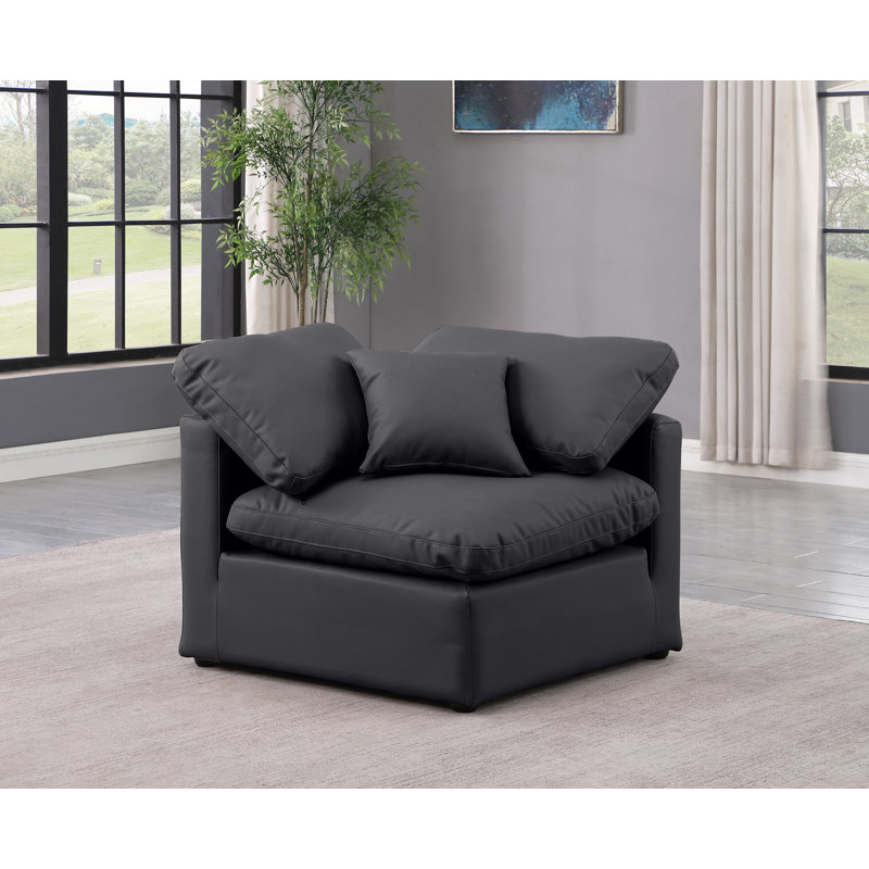 Itala Vegan Leather Living Room Corner Chair, Black Vegan Leather