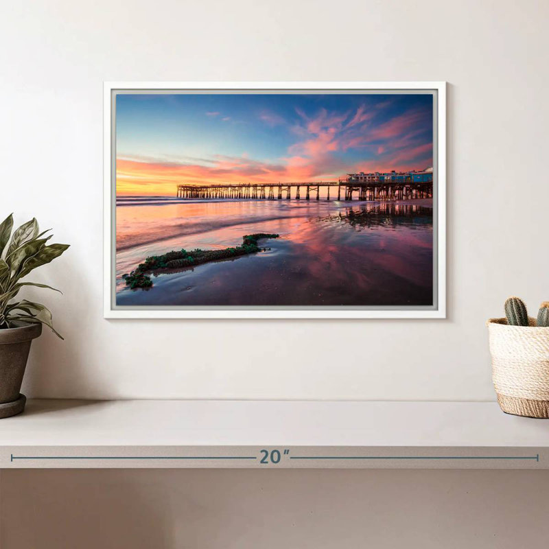 Lever de soleil à Cocoa Beach Pier, Cadre flottant blanc, 13 po x 9 po