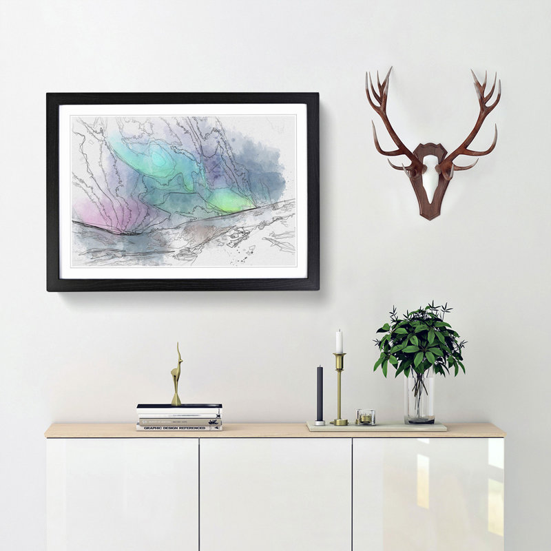 The Northern Lights Aurora Borealis in Abstract - Picture Frame Graphic Art Print, 27cm H x 36cm W x 2cm D, Black Framed