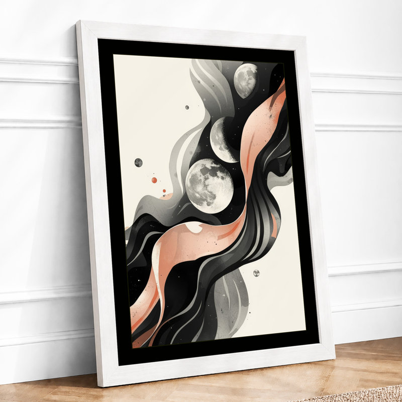 Flowing Moons Abstract - Framed Print, A2 - 59.4 x 42.0 cm, White