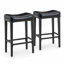 Ensemble de 2 tabourets de bar sans dossier, hauteur comptoir 65 cm, siège rembourré en cuir de 10 cm et clous décoratifs en laiton, noir