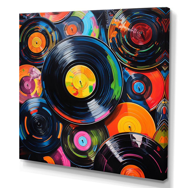 Colourful Vinyle Disques Melody II - Vinyle, reproduction sur toile encadrée, H 24 po x l 24 po x P 1 po, Toile tendue