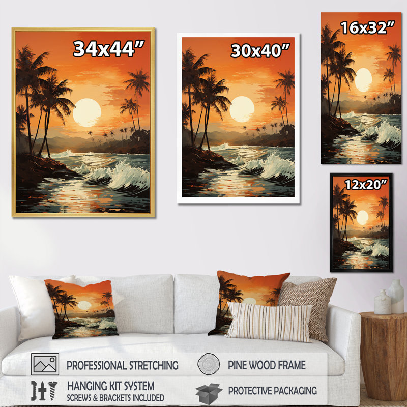 Tangerine, crépuscule tropical, crépuscule, coucher de soleil I, Cadre doré simple, H 20 po x l 12 po x P 1 po