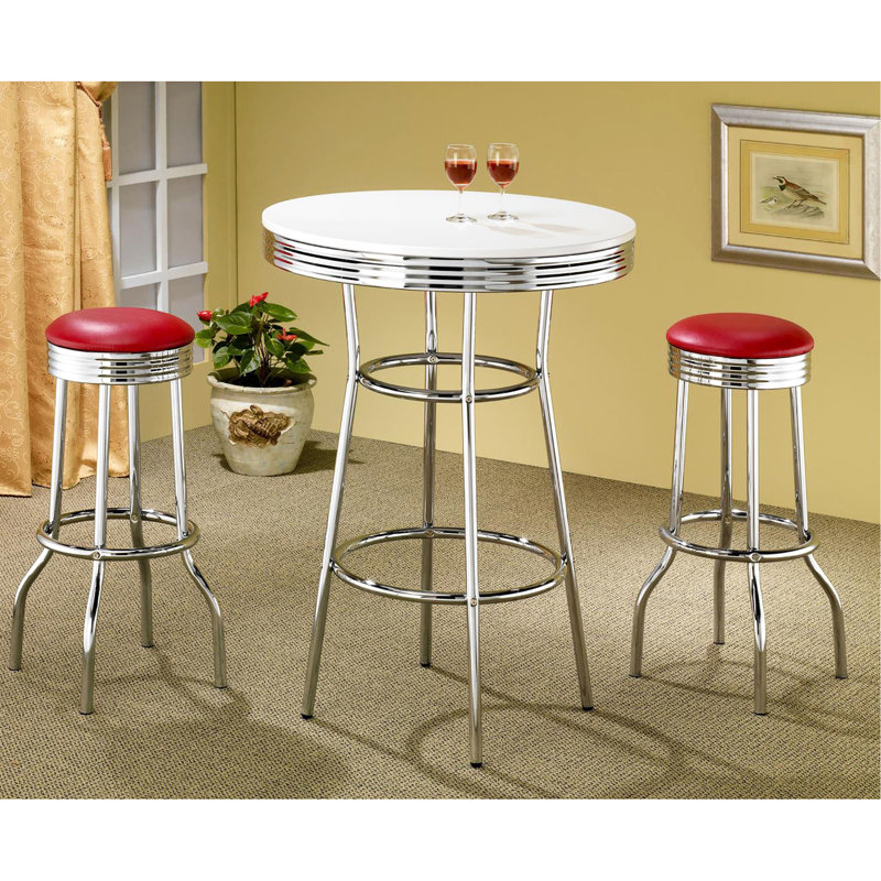2 sièges de bar contemporains avec style rétro des années 50 et 2 tabourets décoratifs, Rouge