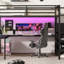 Lit mezzanine en métal de taille Adonia avec bureau en L, port USB, DEL, armoire et tablette réglable pour personnes, adolescents et adultes-662711431