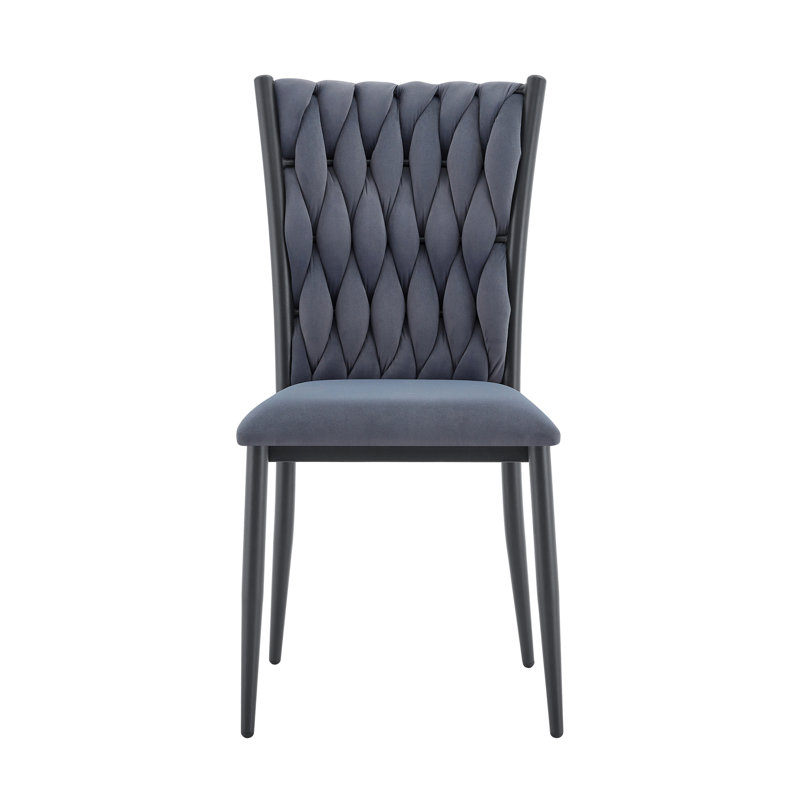 Élégante chaise de salle à manger en velours gris foncé, dossier haut capitonné avec pieds en métal durables, siège rembourré confortable pour la cuisine et la salle à manger