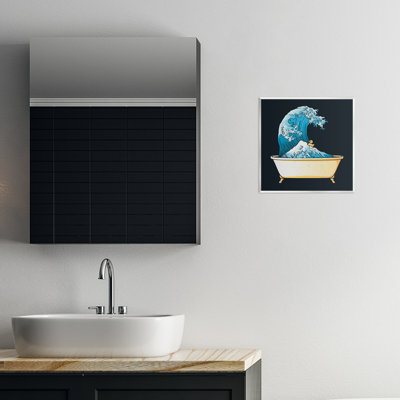Bathtub with Kanagawa Wave Wall Plaque, design by Tobe Fonseca
