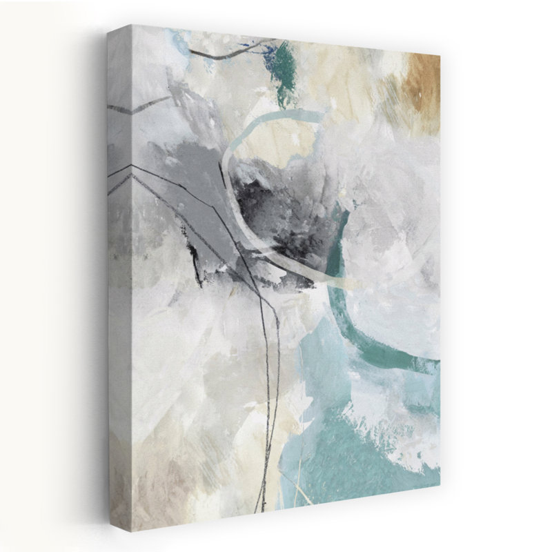 Art moderne minimaliste abstrait bleu sarcelle énigmatique III, H 24 po x l 16 po