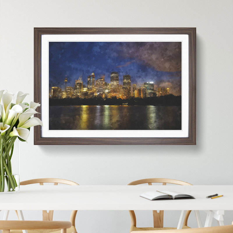 Sydney Skyline Vol.2 - Picture Frame Painting, Walnut Framed, 27cm H x 36cm W x 2cm D