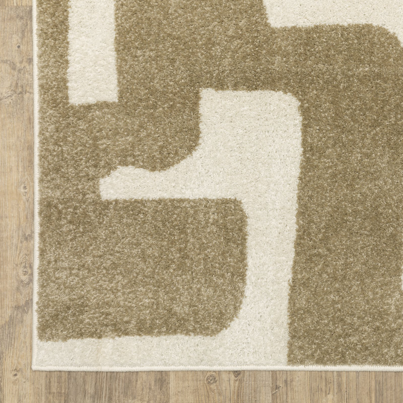 Colesen Abstract Maze Beige/ Ivory Area Rug, Runner 2' x 7'