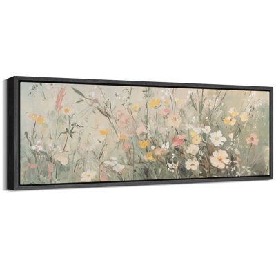 Muted Green Wildflowers Floral Artwork, Living Room Wall Pictures, Giclee Canvas Digital Print Extra Large Framed Wall Art
